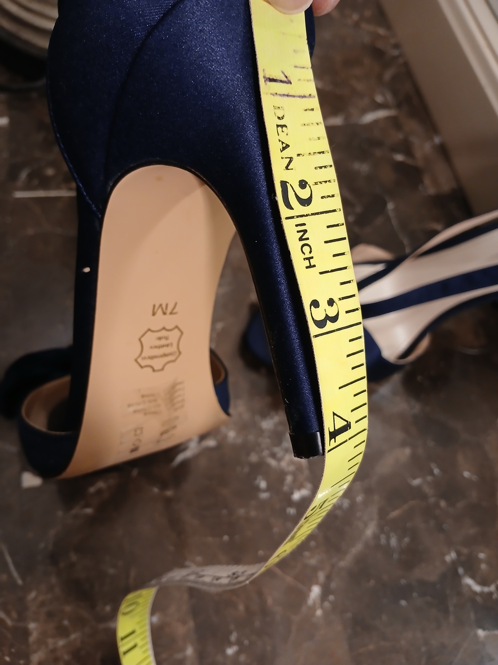 David's Bridal Navy Satin Bow Peep-Toe Heels - Picture 8 of 14